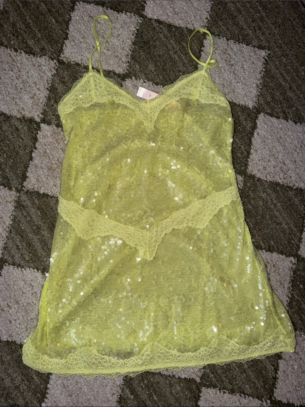 Victoria's Secret Lime Green Sequin Lace Slip Dress